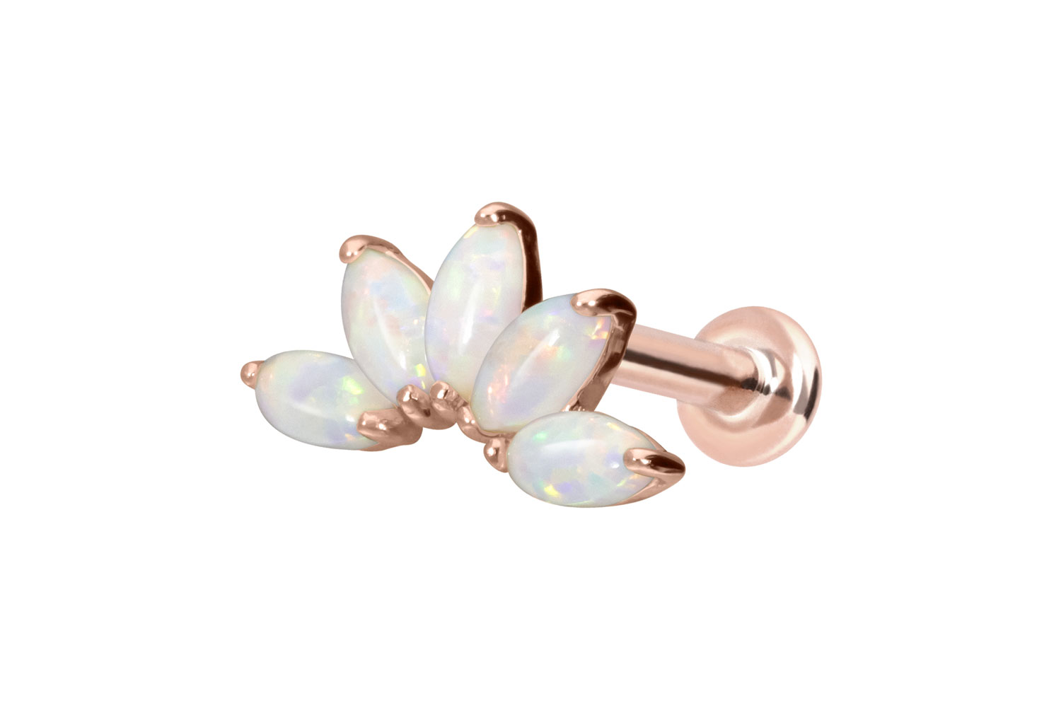 14 Karat Gold Labret Piercing mit Push Fit LOTUSBLÜTE + SYNTHETISCHE OPALE